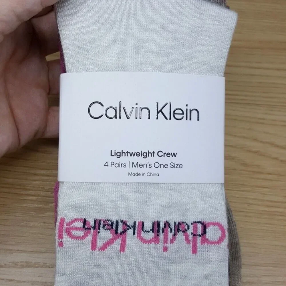 CALVIN KLEIN Mens Crew Socks 4 Pack Rayon Blend Logo Size 7-12